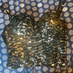 Black sequinned corset top